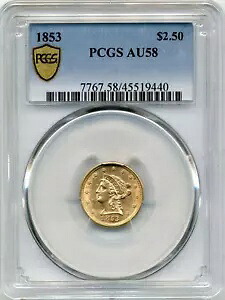 1853 米国コロネット ヘッド クォーター イーグル $2.50 金貨 - PCGS AU58