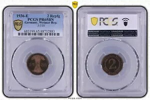 コイン 2 Reichspfennig 1936 E レア PCGS PR65BN プルーフ TOP POP 1/0 nswleipzig|WORLD RESOURCE【KING店】