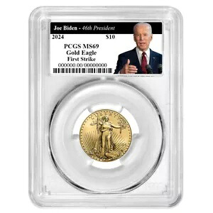 2024 $10 アメリカン ゴールド イーグル 1/4 オンス PCGS MS69 FS バイデン第 46 代大統領ラベル