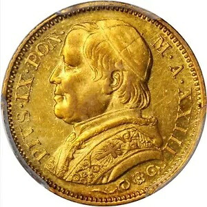イタリア 教皇ステート 1869年 20リラ金貨 ほぼ未流通 PCG認定 AU58｜WORLD RESOURCE【KING店】