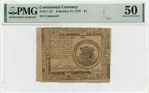 2月17日 $1大陸通貨 1776 CC-23 PMG AU50｜WORLD RESOURCE【KING店】