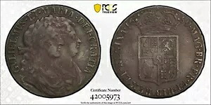 1689 イギリス 1/2 ハーフ クラウン ウィリアム メアリー セカンド シールド S-3435 PCGS VF30｜WORLD RESOURCE【KING店】