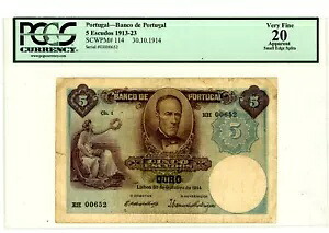 ポルトガル ... P-114 ... 5 エスクード ... 1914 年 10 月 30 日 ... *VF* PCGS 20 (V.F)|WORLD RESOURCE【KING店】