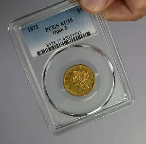 1873 $5 リバティ ゴールド ハーフ イーグル AU55 PCGS オープン 3 送料無料|WORLD RESOURCE【KING店】