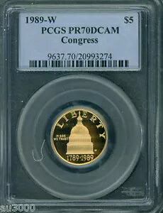 1989-W $5 コングレス ゴールド 記念品 PCGS PR70 PR-70 プルーフ PF70 ディープ カメオ DCAM｜WORLD RESOURCE【KING店】