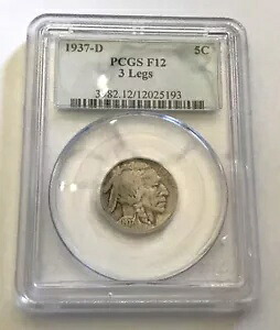 ????1937-D 3 レッグド バッファロー ニッケル PCGS F-12 によってグレーディングされた希少なコインです。｜WORLD RESOURCE【KING店】