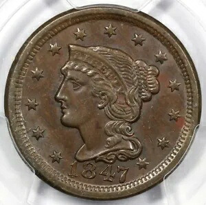 1847 1c 編み込みヘア ラージ セント PCGS MS 63 BN｜WORLD RESOURCE【KING店】