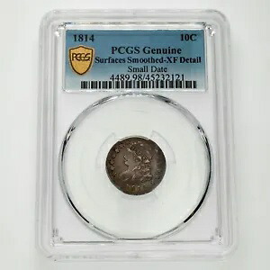 1814 10C シルバー ダイム PCGS グレーディング本物 XF ディテール表面滑らかな小さな日付|WORLD RESOURCE【KING店】