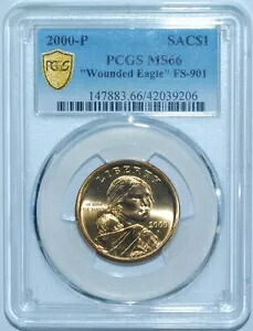 2000 P PCGS MS66 サカガウィア ドル FS-901 ウンデッド イーグル
