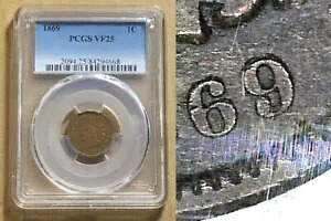インディアン ヘッド セント/ペニー 1869、9 オーバー 9 打ち直し日 PCGS vf-25｜WORLD RESOURCE【KING店】
