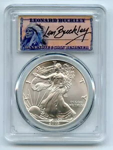 2003 $1 アメリカン シルバー イーグル 1オンス ドル PCGS MS70 ファースト ストライク レナード バックリー|WORLD RESOURCE【KING店】