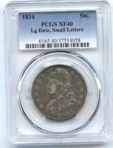 1834 50C XF 40 PCGS-大きな日付と小さな文字-素敵なトーニング-キャップ付きバストハーフ//|WORLD RESOURCE【KING店】