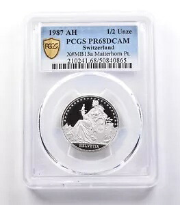 1987 AH スイス 1/2 ウンゼ プラチナ マッターホルン PR68 DCAM PCGS *9787|WORLD RESOURCE【KING店】