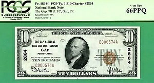 GAP ペンシルバニア - 1929 $10 NBN - GAP NAT Bank & Trust CO - PCGS GEM 66 w/PPQ