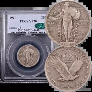 1921 スタンディング リバティ クォーター (25c) PCGS VF30 CAC｜WORLD RESOURCE【KING店】