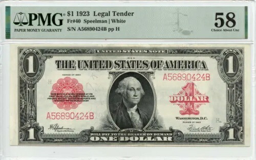 1923 年 $1 法定通貨 スモール レッド スカラップ Fr# 40 PMG AU58｜WORLD RESOURCE【KING店】