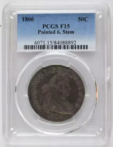 1806 P ハーフダラーズ ドレープ バスト PCGS F-15 ポインテッド 6、ステム|WORLD RESOURCE【KING店】