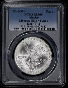 1991- MO メキシコ 1oz シルバー リベルタ オンザ PCGS MS 69 タイプ 1｜WORLD RESOURCE【KING店】