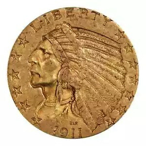 1911 $5 ゴールド インディアン ヘッド ハーフ イーグル PCGS AU53 CAC