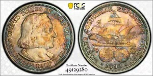 1893 コロンビア エクスポ ハーフダラー PCGS MS66 美しい調色