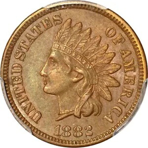 1882 1C スノー-6 桁のパール インディアン セント PCGS AU53BN (写真シール)