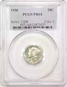 1936 プルーフ マーキュリー ダイム PCGS PR-64