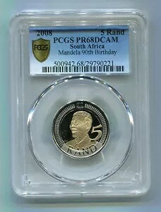 ネルソン マンデラ生誕 90 周年 5R PCGS プルーフ 68 DCAM - レアな南アフリカ コイン