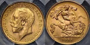イギリス 1911 ハーフ ソブリン - PCGS MS65