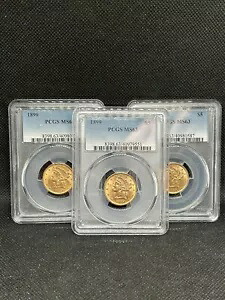 1899 $5 PCGS MS63 リバティ ヘッド ゴールド ハーフ イーグル - ストック写真のランダムピック