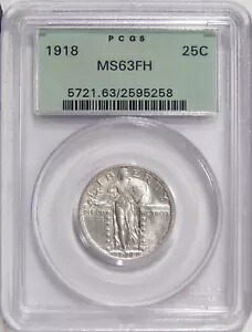 1918 25c PCGS MS 63 FH オールド グリーン ホルダー ~ PQ シルバー スタンディング リバティー クォーター