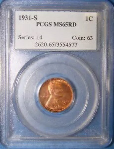 *超美品 1931-S リンカーン ウィート ペニー「キー デイト」 - MS-65 レッド PCGS*
