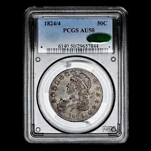 1824/4 キャップ付きバスト 0.5 ドル ? PCGS AU-50 CAC ? 50C ほぼ UNC コイン ?信頼できる?