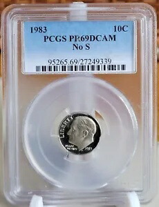 1983 年 「S」なし 10C ルーズベルト ダイム プルーフ、PCGS PR69DCAM