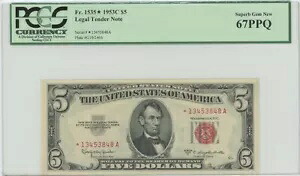 1953C $5 法定通貨 FR#1535* PCGS 67 PPQ 素晴らしいジェム スター