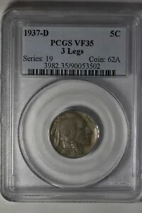 1937-D .05 PCGS VF35 3 LEGS バッファロー ニッケル、インディアン ニッケル、5 セント ピース 343,035円