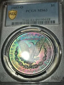1883 O モーガン シルバー ダラー コイン PCGS MS63 モンスター レインボー トーン 鮮やかな調色