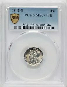 1942-S US マーキュリー シルバー ダイム 10C - PCGS MS67+FB