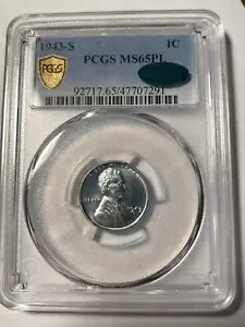 1943-S リンカーン ウィート スチール セント PCGS MS65PL CAC ポップ 1