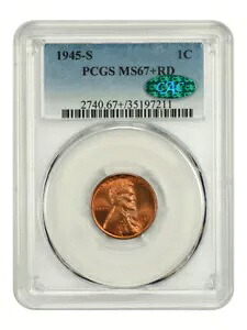 1945-S 1C PCGS/CAC MS67+RD - リンカーン セント (ウィート リバース)