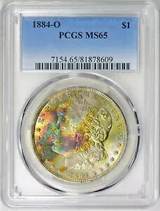 1884 O $1 モーガン シルバー ダラー PCGS MS65 テキスタイル トーン / カラー