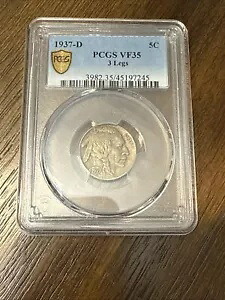 1937-D 3 レッグ 5C バッファロー ニッケル PCGS VF35