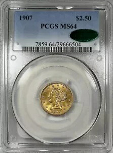 1907 $2.5 リバティ ヘッド クォーター イーグル ゴールド PCGS MS64 CAC CHOICE BU (D195)