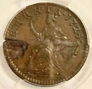 1724 ウッズ ハイバーニア 1/2 ペニー XF 詳細 PCGS # 921283 プランシェ欠陥の起源 345,015円