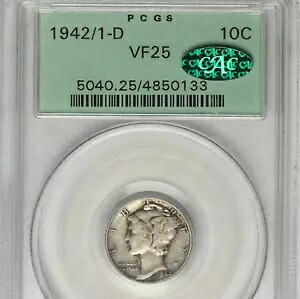 1942/1-D 10c PCGS VF 25 CAC OGH オールド グリーン ホルダー マーキュリー ダイム