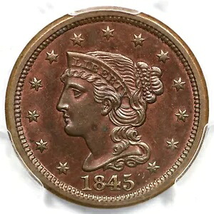 1845 N-8 PCGS UNC 詳細 編み込みヘア ラージ セント コイン 1c