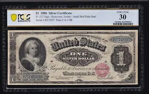 US 1886 $1「マーサ」シルバー証明書 FR 215 PCGS 30 VF (597)