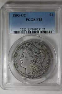 1893-CC 1.00 PCGS F15 モーガン シルバー ダラー、ミス リバティ ヘッド ダラー