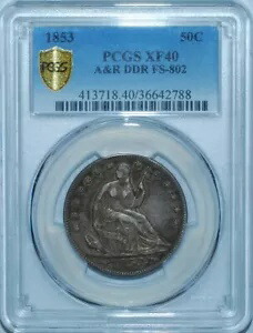 1853 PCGS XF40 FS-802 DDR ダブル ダブル ダイ リバース リバティ シーテッド ハーフダラー 345,015円