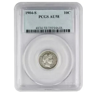 1904-S 10c バーバー ダイム PCGS AU58