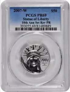 2007 PCGS PR69 プラチナ 1/2 オンス。 50ドル自由の女神コイン 344,520円
